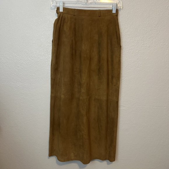 Vintage Kenneth Gordan Brown Leather Suede Pencil Maxi Skirt With Buttons Sz 4 - Picture 10 of 10